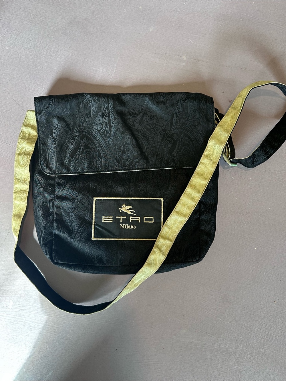 Vintage Etro Milano Black Paisley Jacquard Crossbody Bag REVERSIBLE